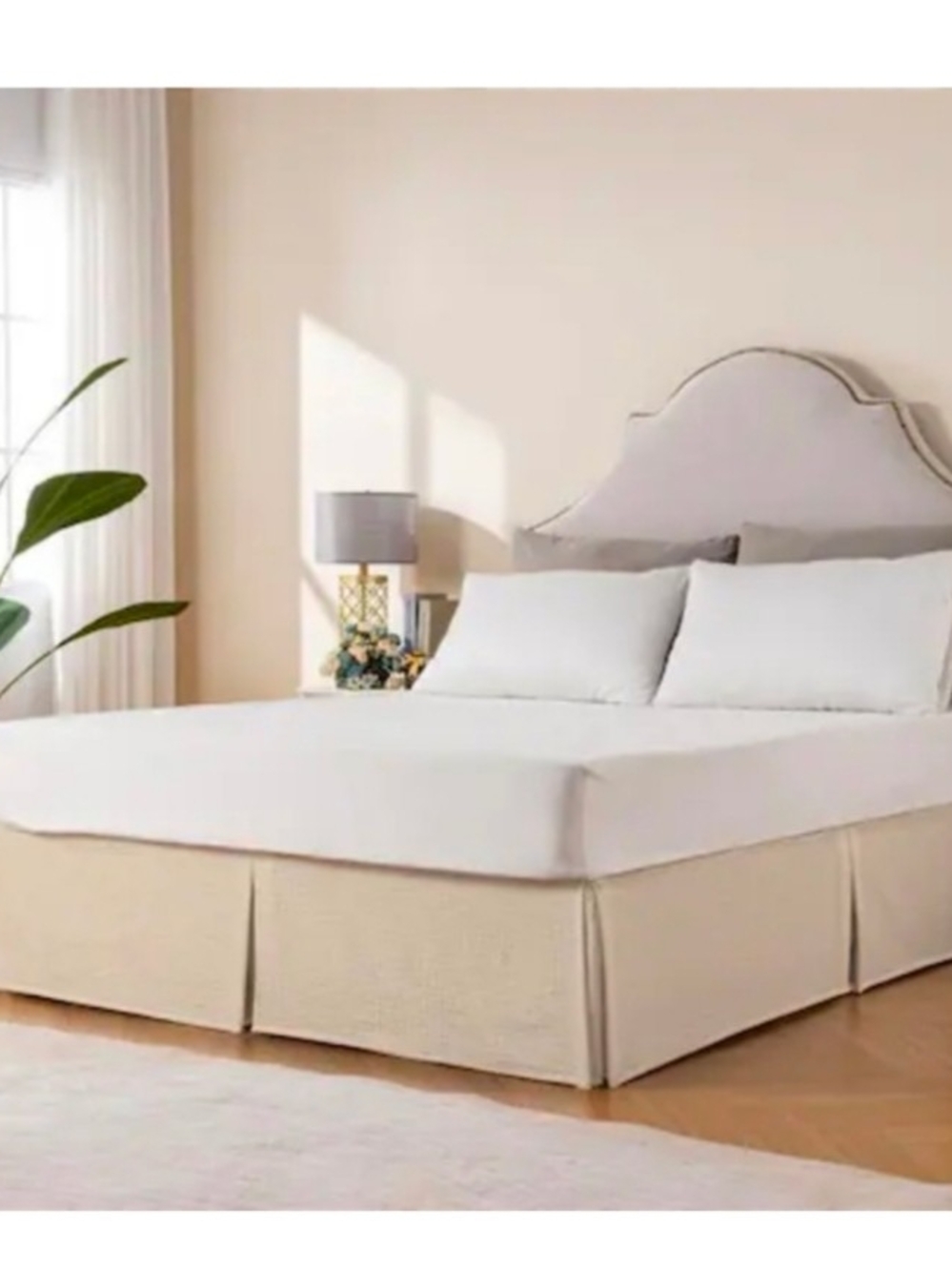Classic Cream Bed Skirt and White Fitted Sheet Set
